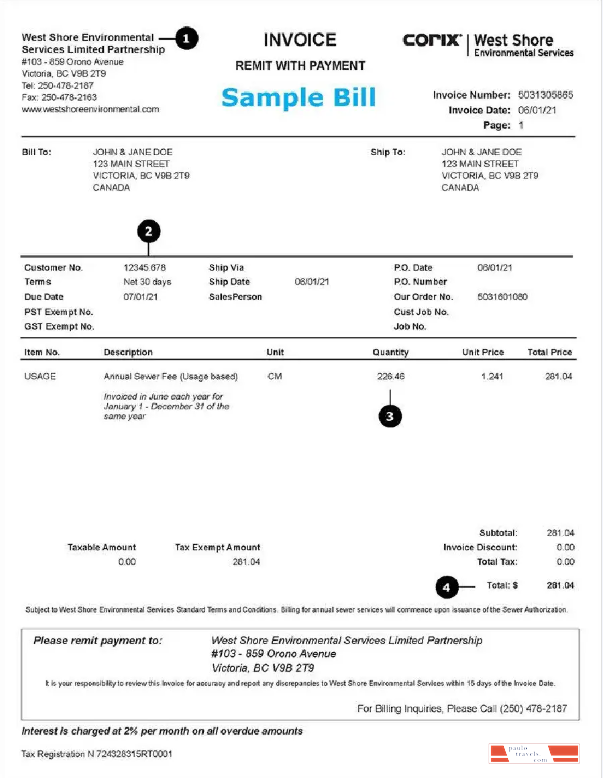 USA WEST SHORE utility bill Word and PDF template